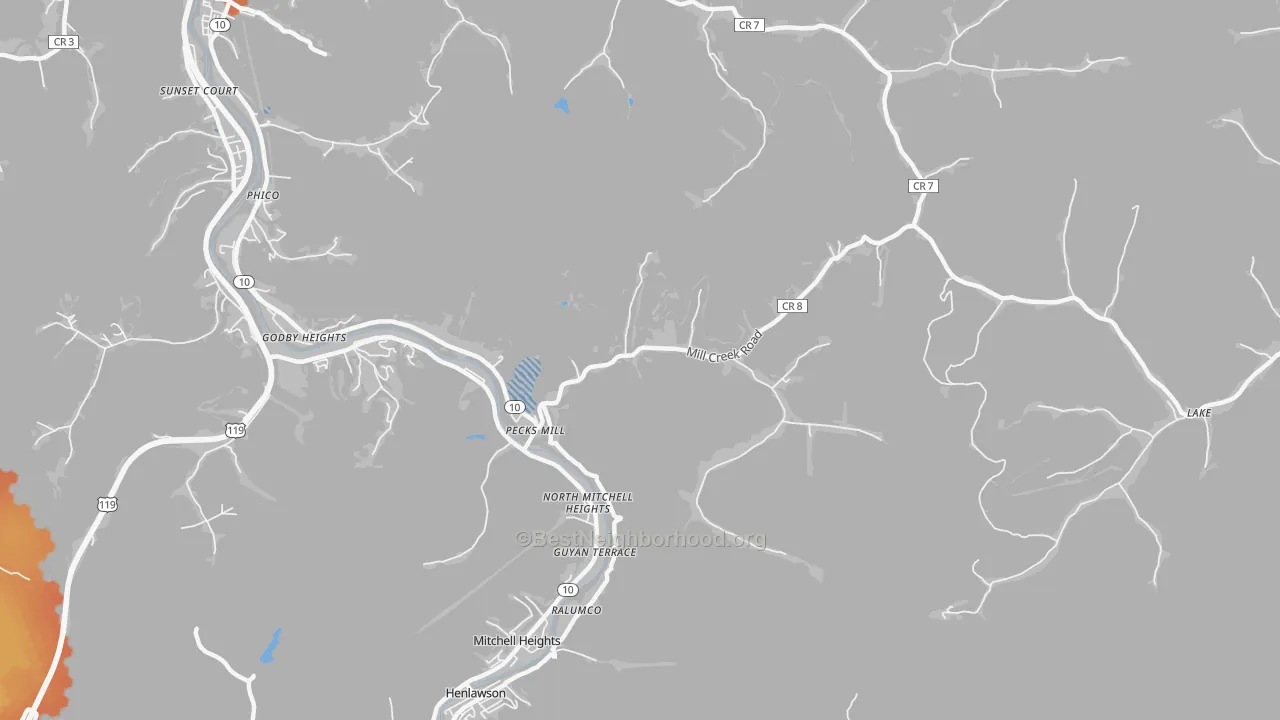 Bike Grade map of Pecks Mill, WV
