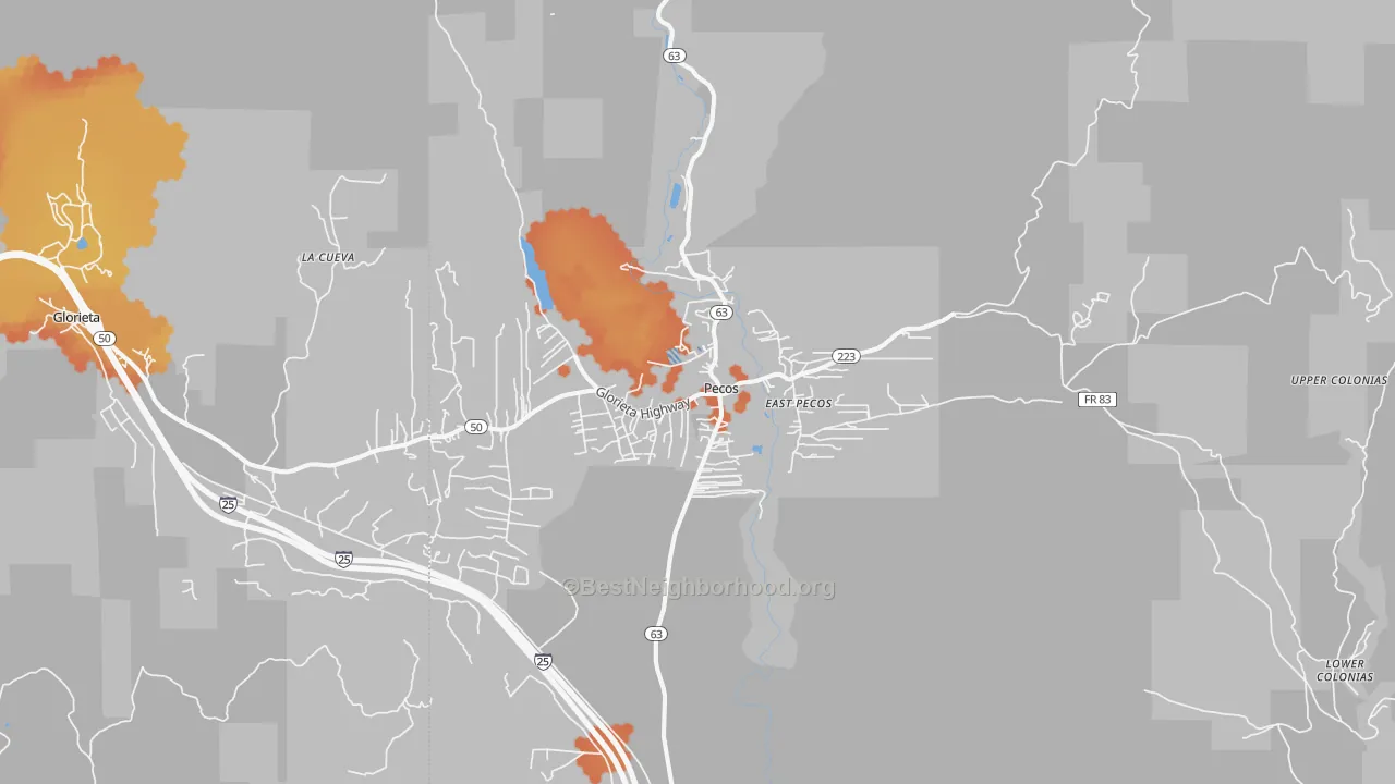 Bike Grade map of Pecos, NM