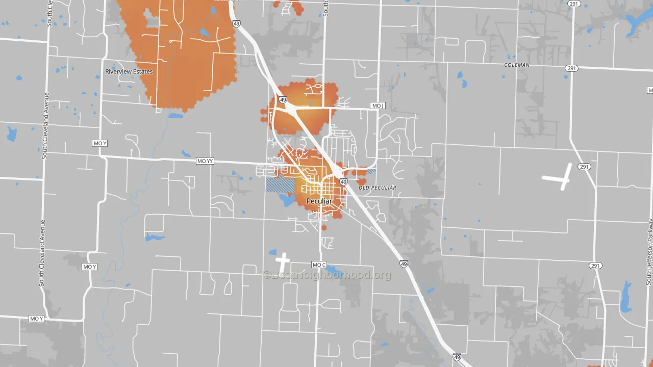 Bike Grade map of Peculiar, MO