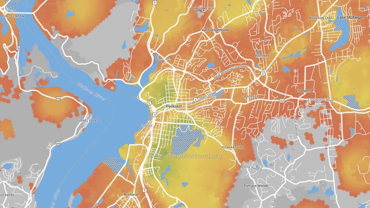 Bike Grade map of Peekskill, NY