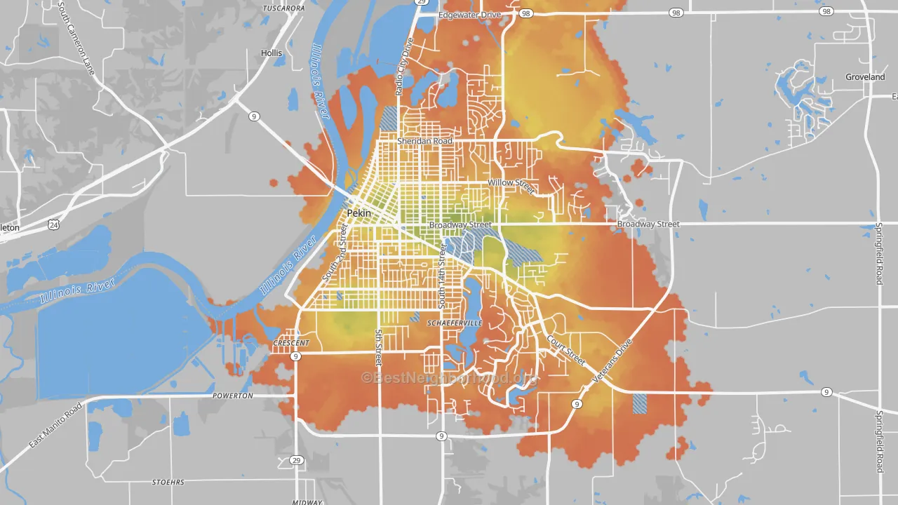 Bike Grade map of Pekin, IL