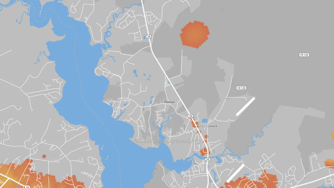 Bike Grade map of Peletier, NC