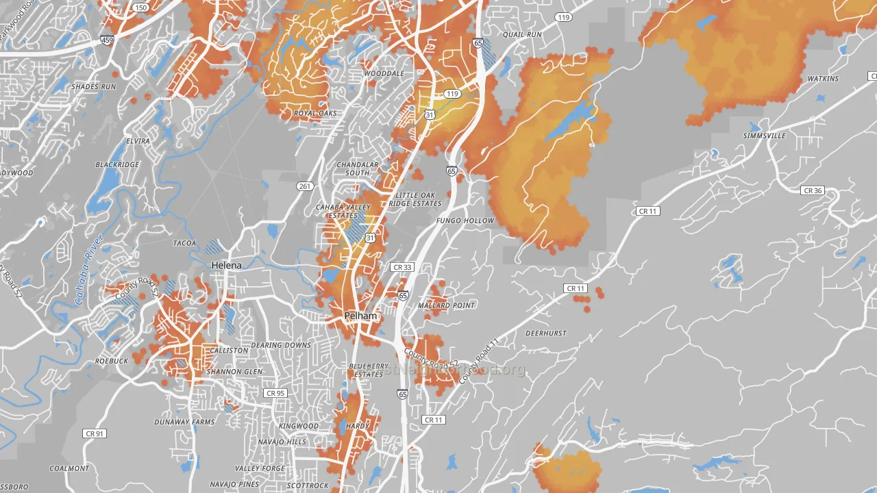 Bike Grade map of Pelham, AL