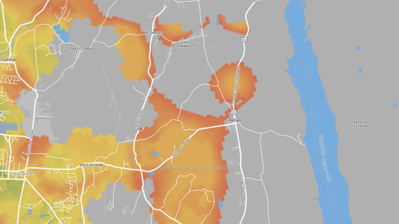 Bike Grade map of Pelham, MA