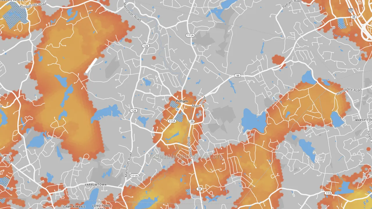 Bike Grade map of Pelham, NH
