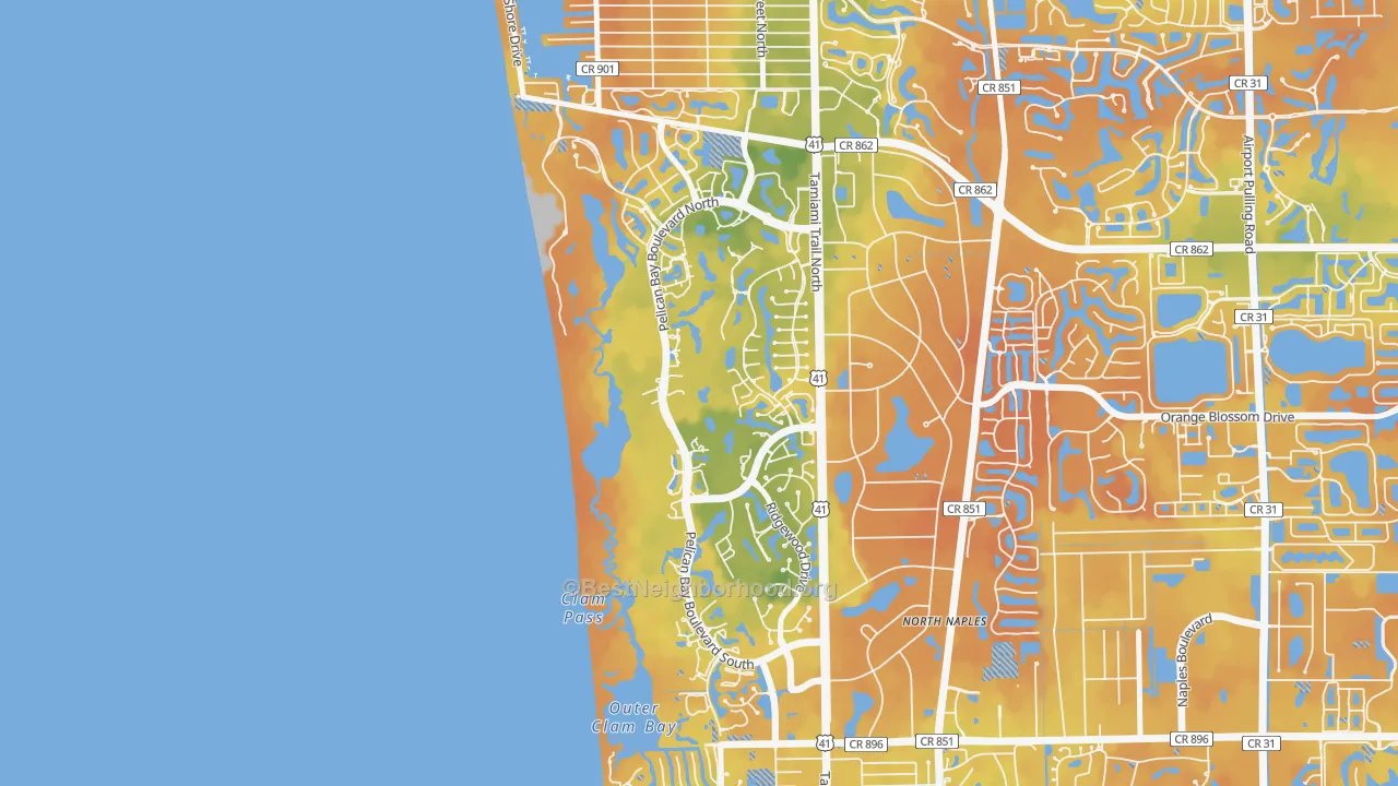 Bike Grade map of Pelican Bay, Naples, FL