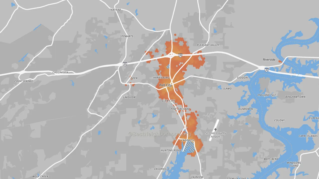 Bike Grade map of Pell City, AL