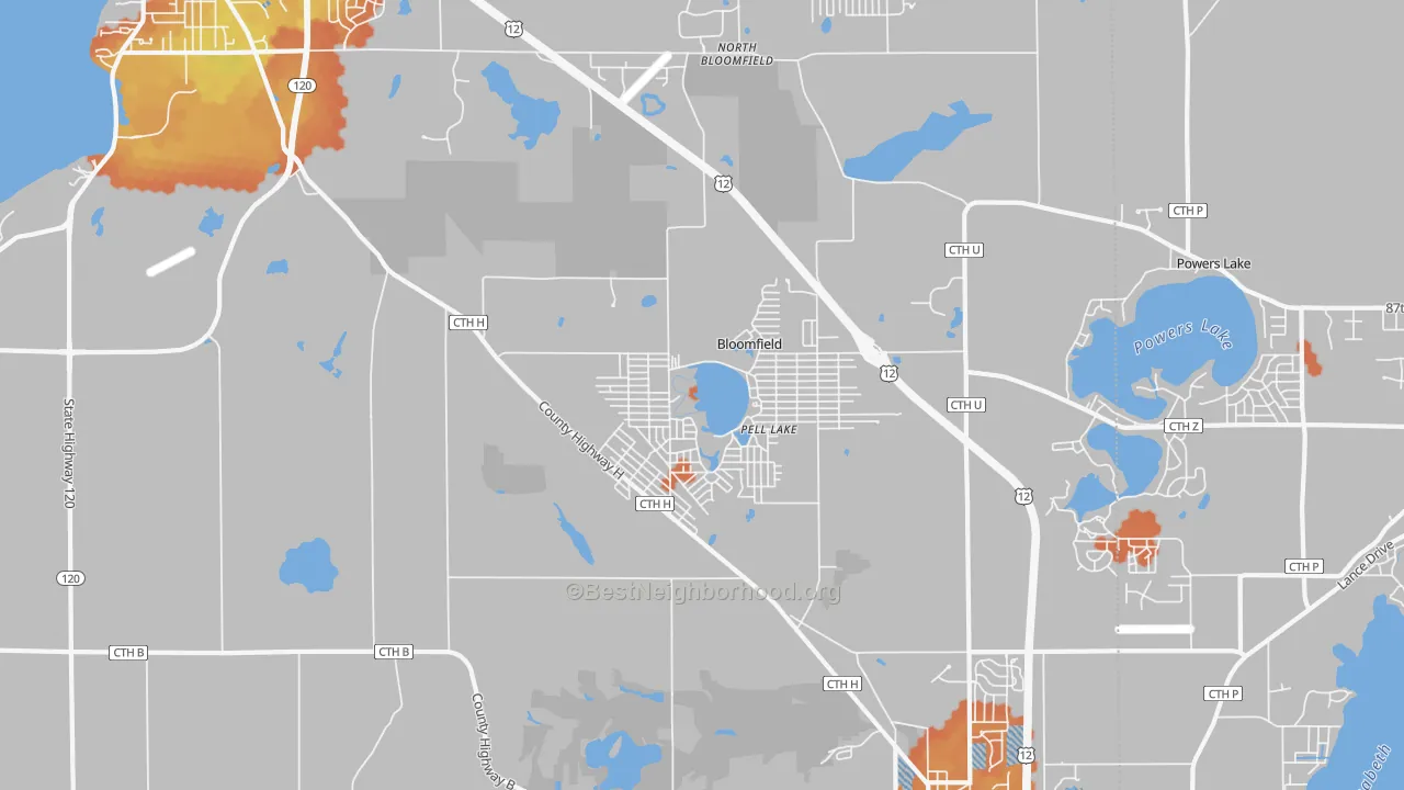 Bike Grade map of Pell Lake, WI