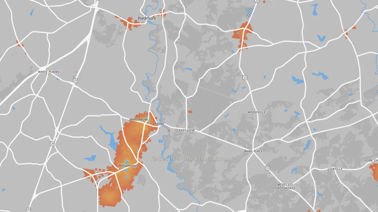 Bike Grade map of Pelzer, SC
