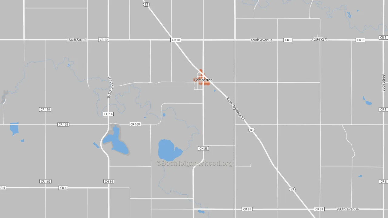 Bike Grade map of Pemberton, MN