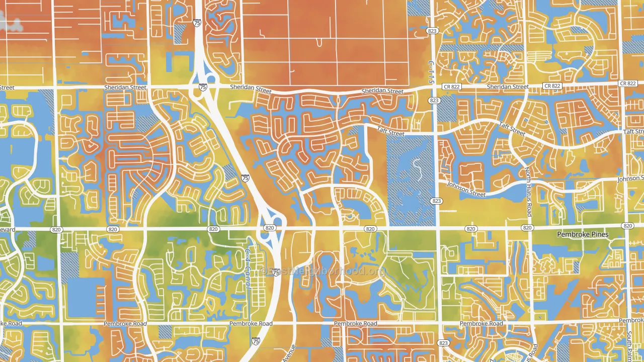 Bike Grade map of Pembroke Falls, Pembroke Pines, FL