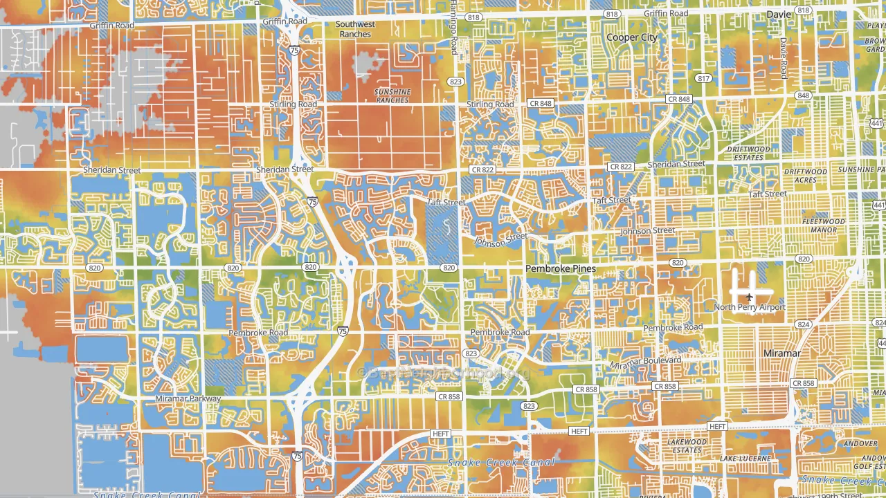 Bike Grade map of Pembroke Pines, FL