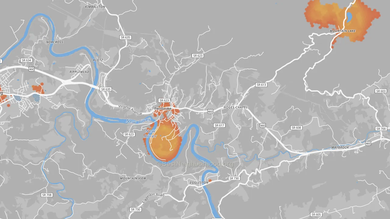Bike Grade map of Pembroke, VA