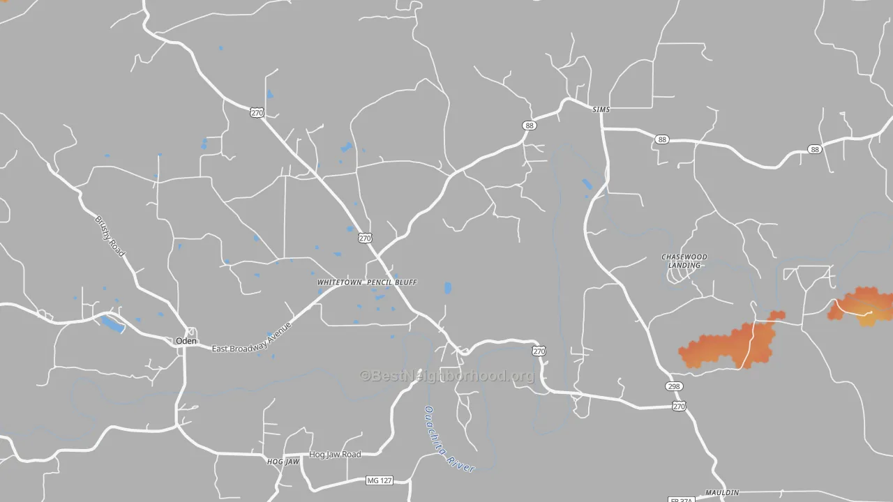 Bike Grade map of Pencil Bluff, AR