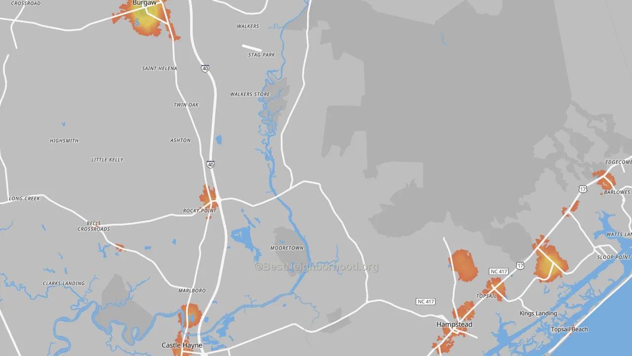 Bike Grade map of Pender County, NC