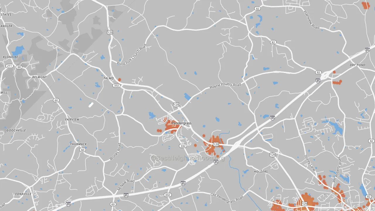 Bike Grade map of Pendergrass, GA