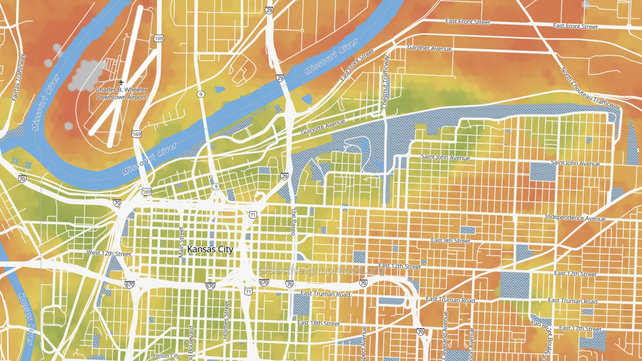Bike Grade map of Pendleton Heights, Kansas City, MO