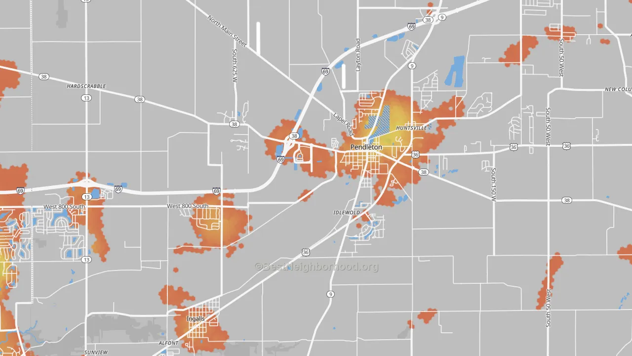 Bike Grade map of Pendleton, IN