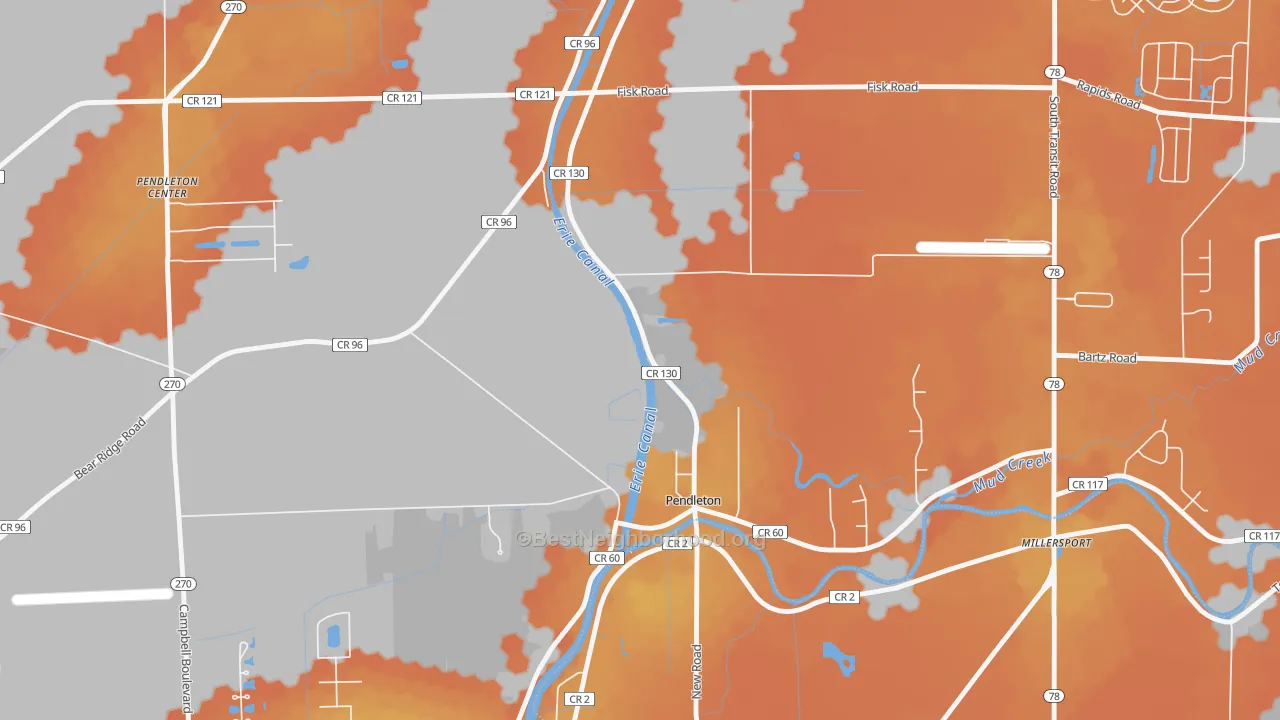Bike Grade map of Pendleton, NY