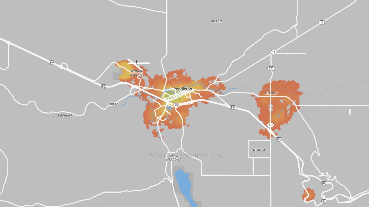 Bike Grade map of Pendleton, OR