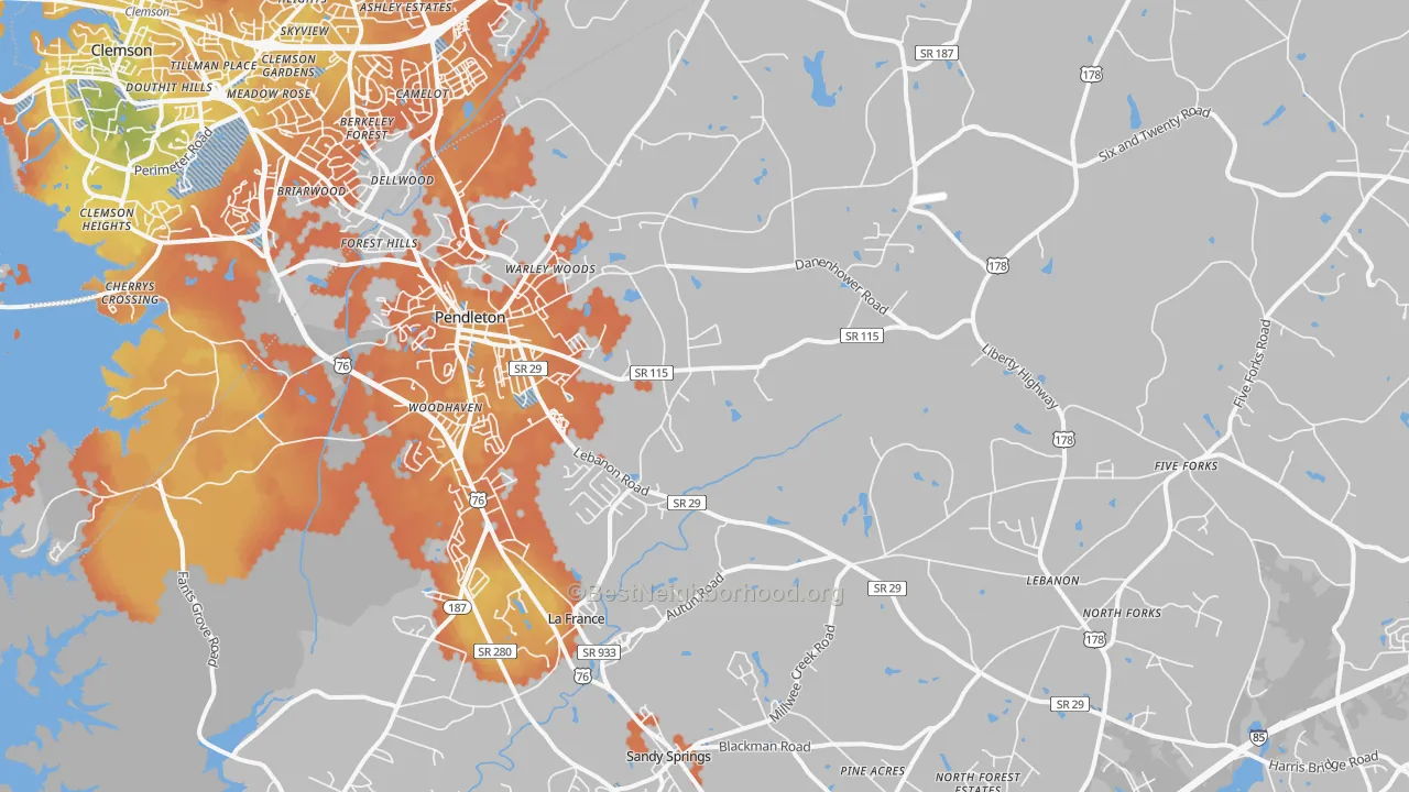 Bike Grade map of Pendleton, SC
