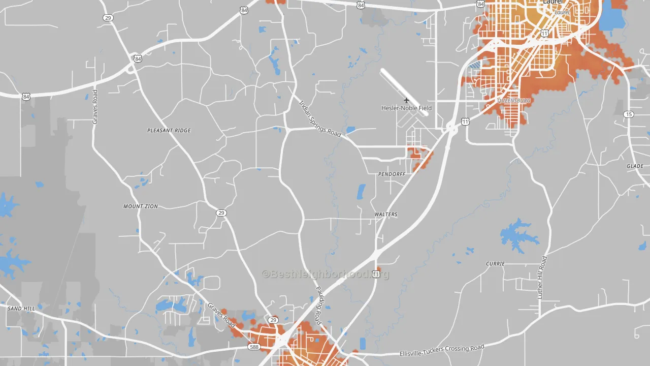 Bike Grade map of Pendorff, MS