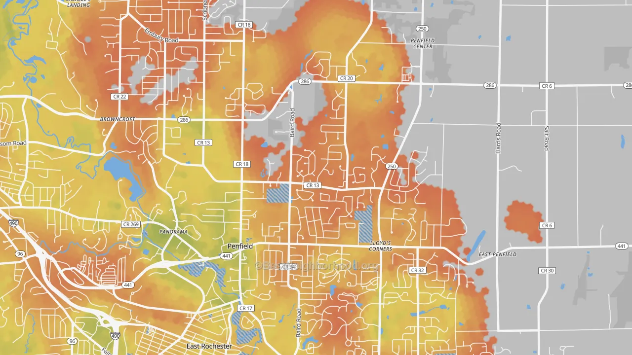 Bike Grade map of Penfield, NY