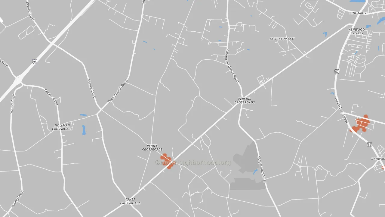 Bike Grade map of Peniel Crossroads, SC
