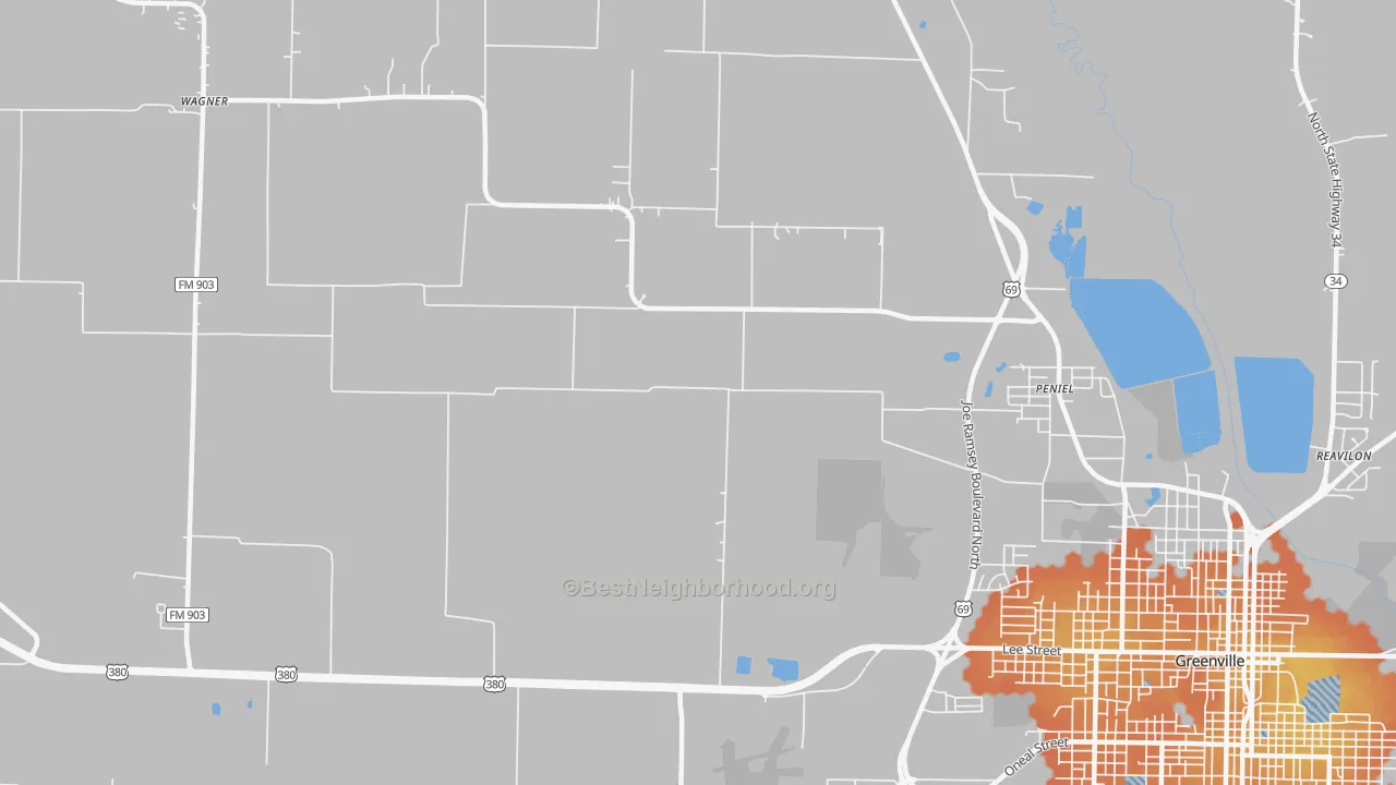 Bike Grade map of Peniel, TX