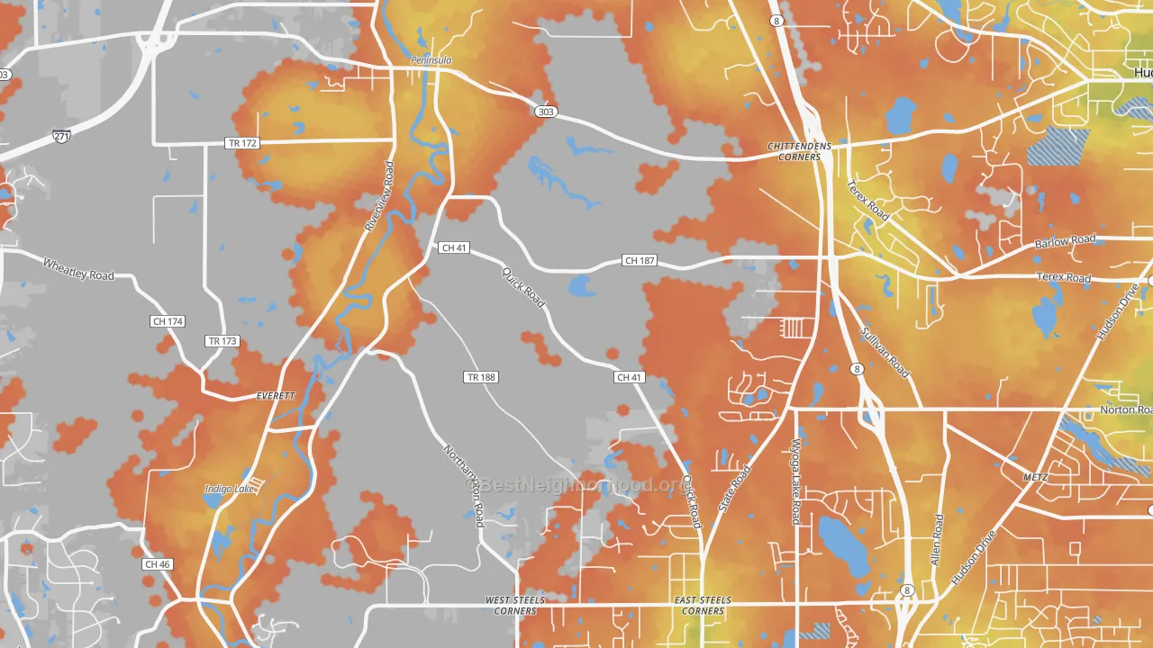 Bike Grade map of Peninsula, OH