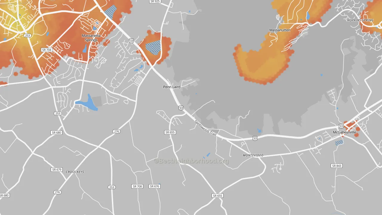 Bike Grade map of Penn Laird, VA