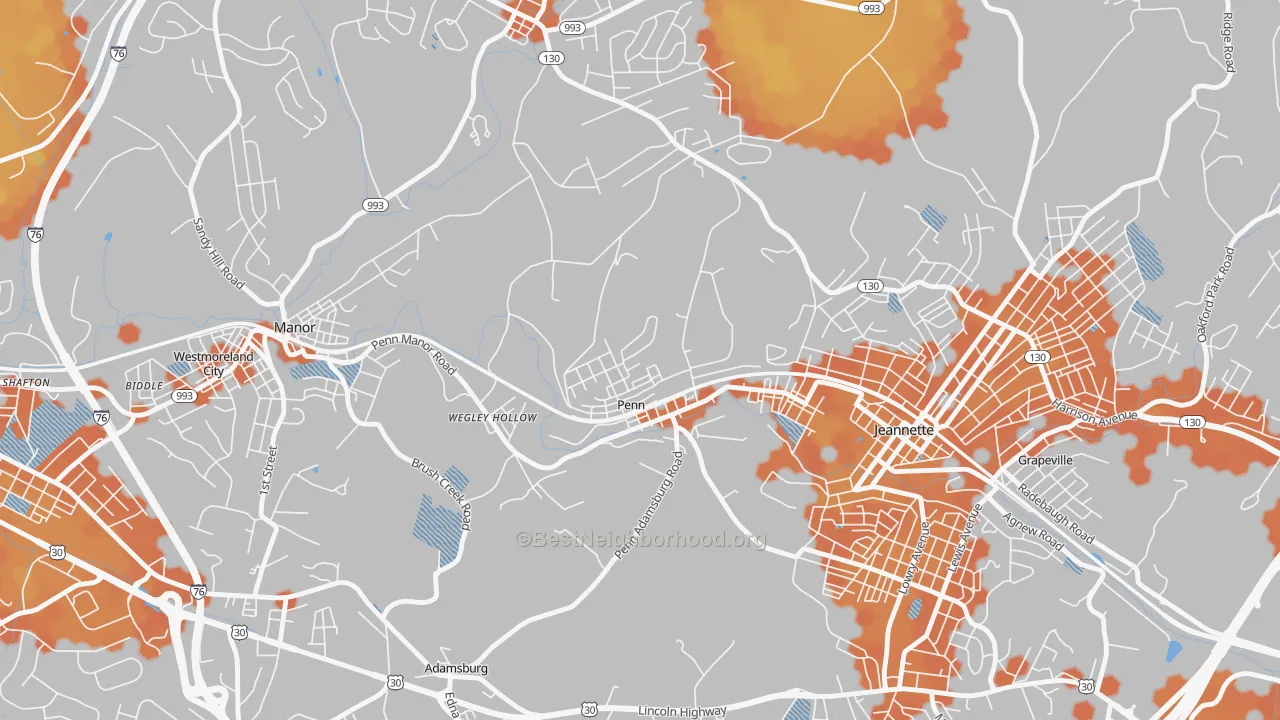 Bike Grade map of Penn, PA