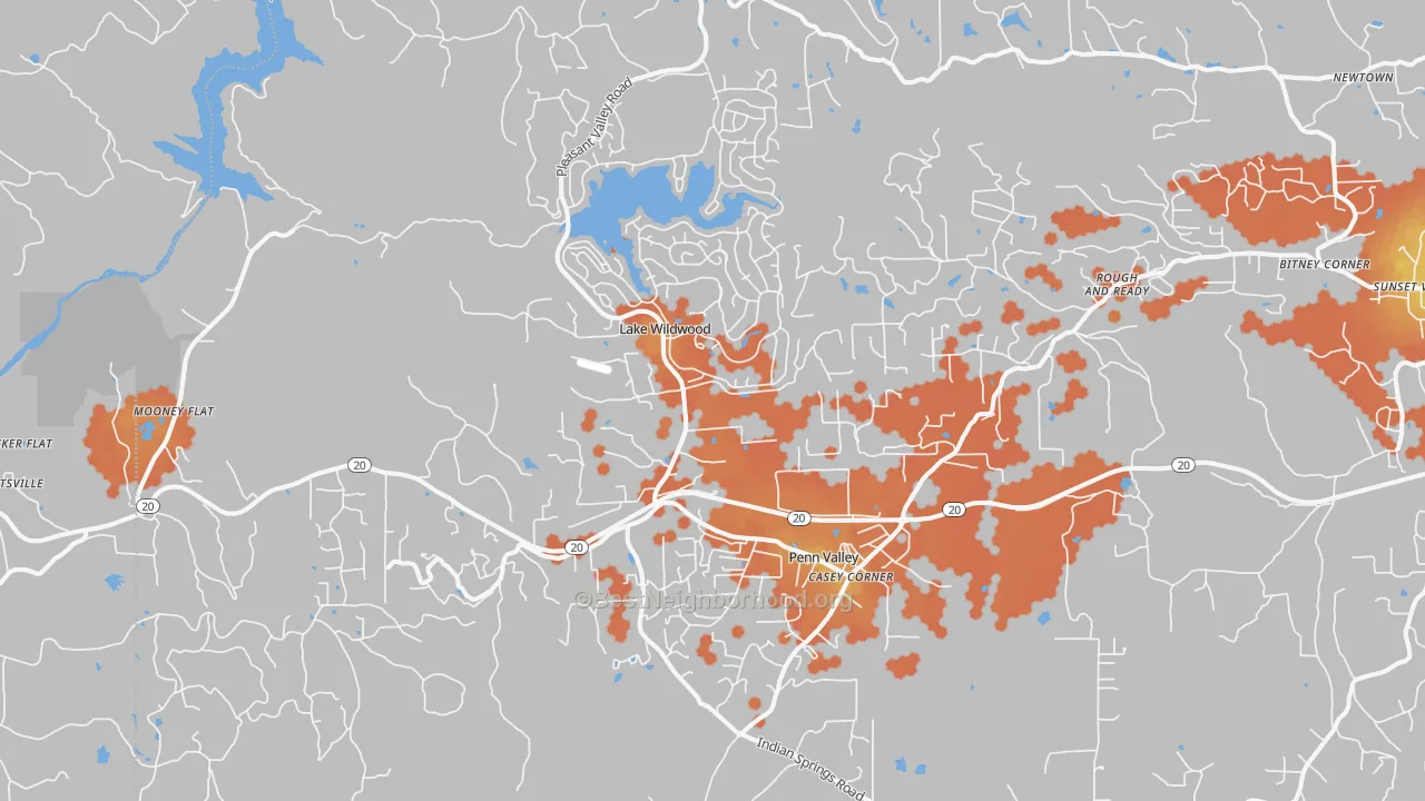 Bike Grade map of Penn Valley, CA