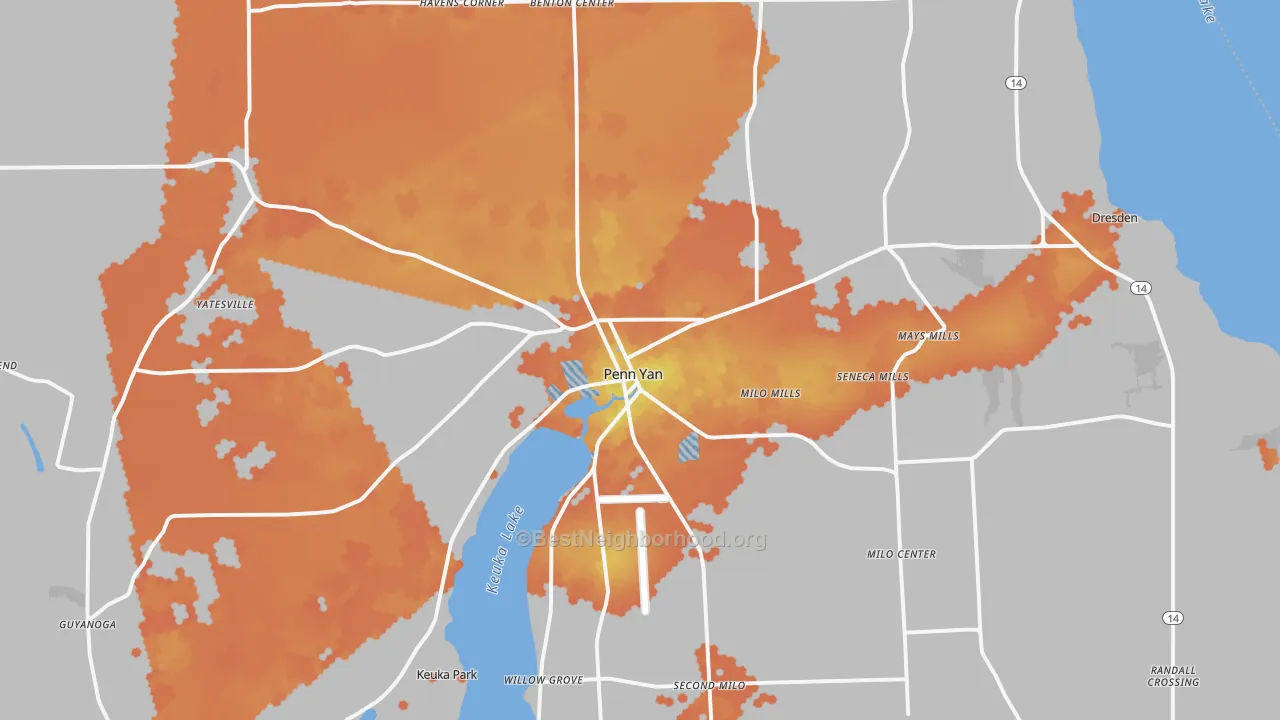 Bike Grade map of Penn Yan, NY