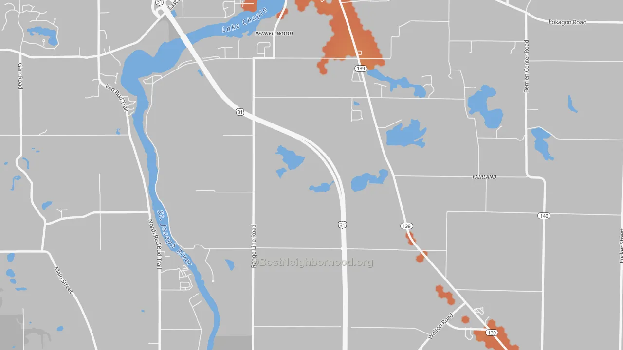 Bike Grade map of Pennellwood, MI