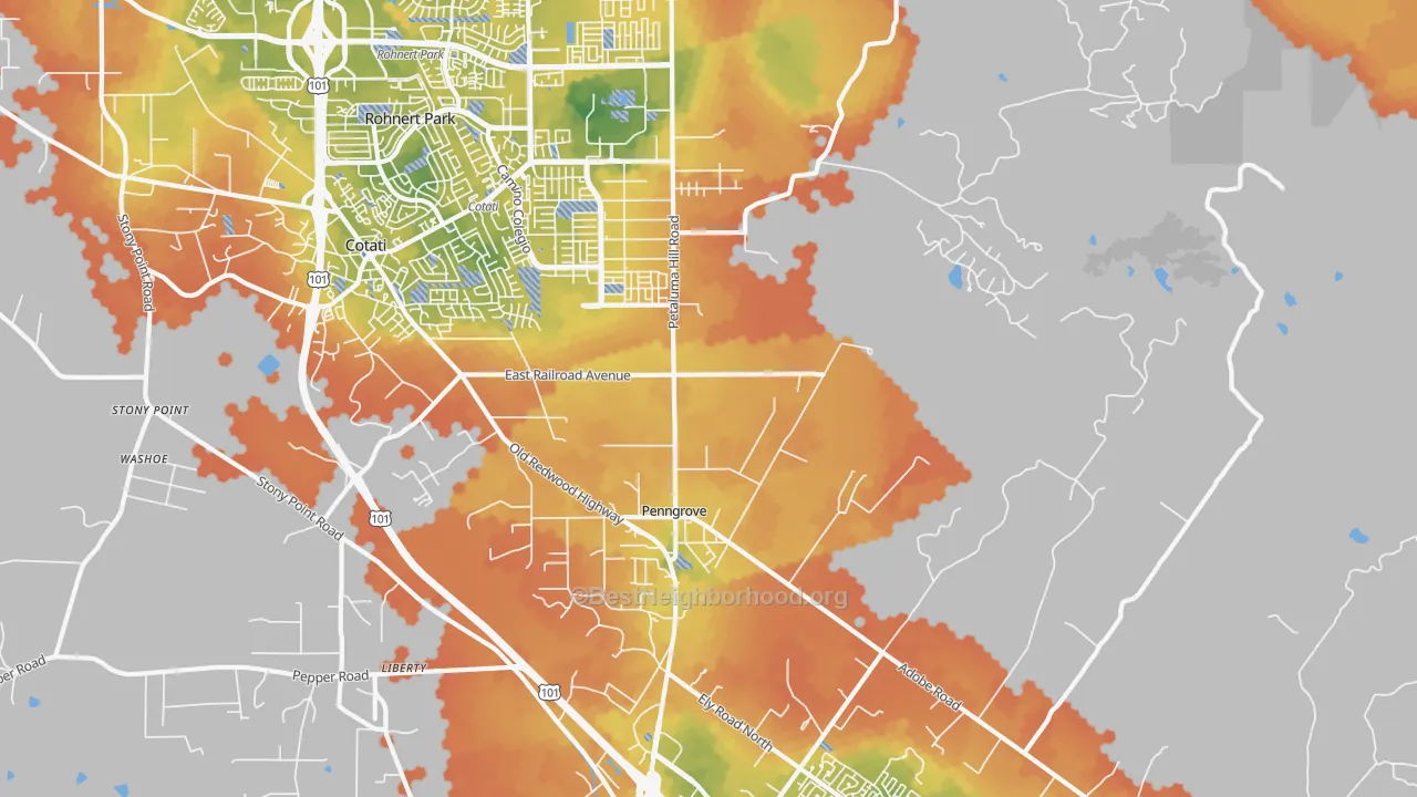 Bike Grade map of Penngrove, CA