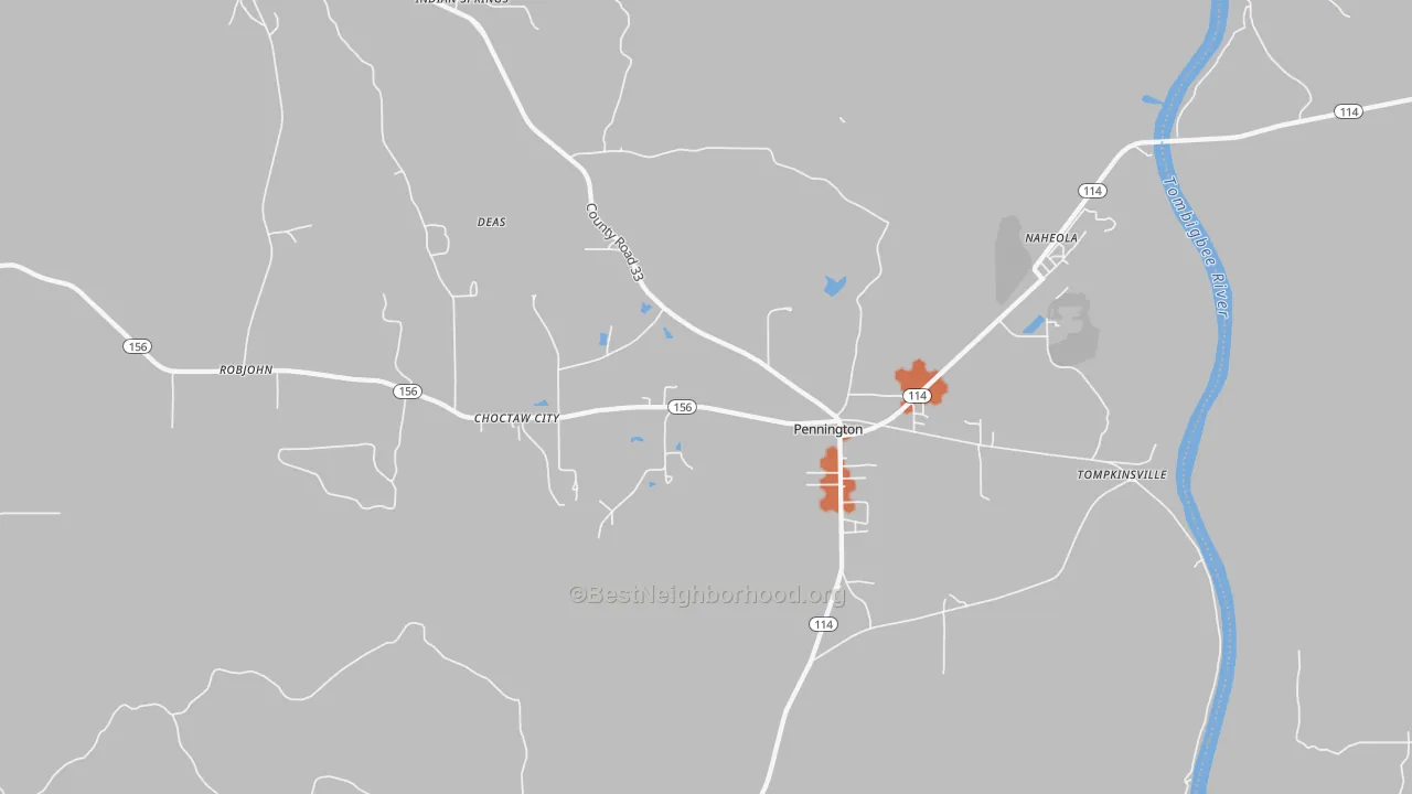 Bike Grade map of Pennington, AL