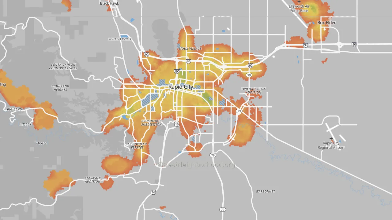 Bike Grade map of Pennington County, SD