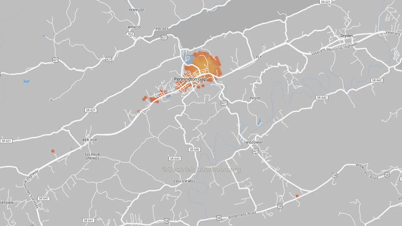 Bike Grade map of Pennington Gap, VA