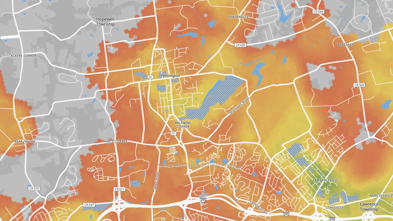 Bike Grade map of Pennington, NJ