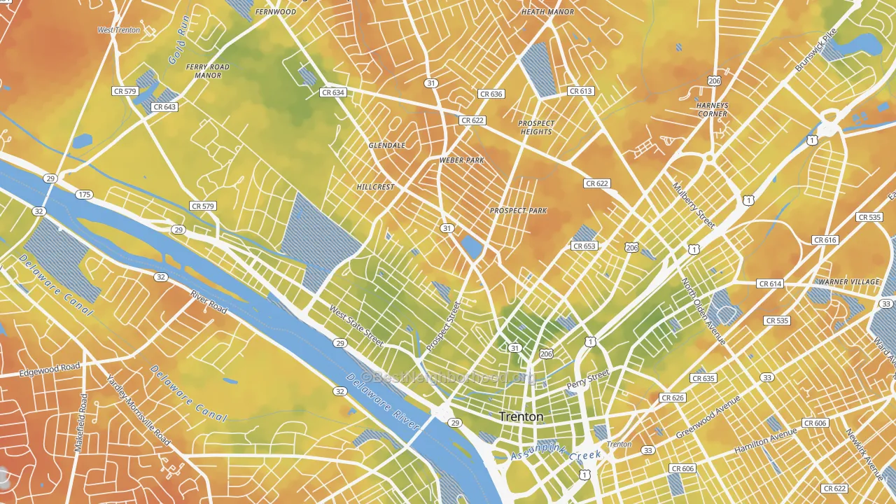 Bike Grade map of Pennington-Prospect, Trenton, NJ