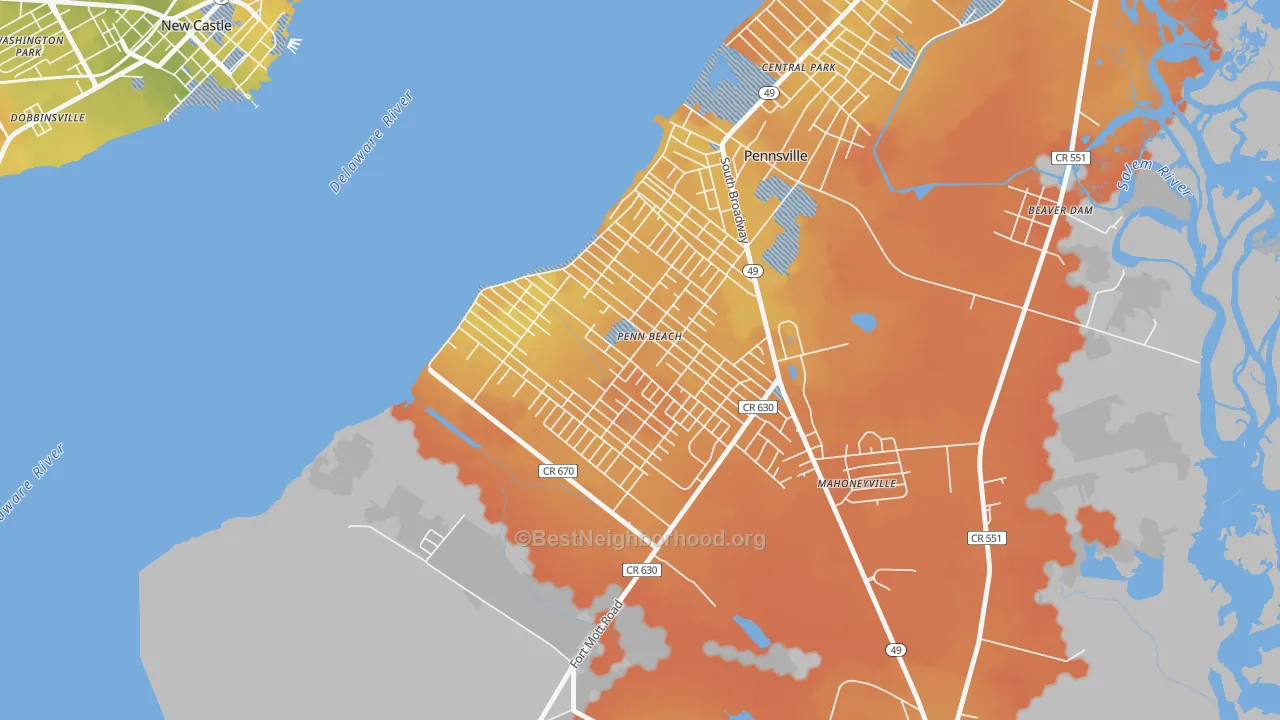 Bike Grade map of Penns Beach, Pennsville, NJ