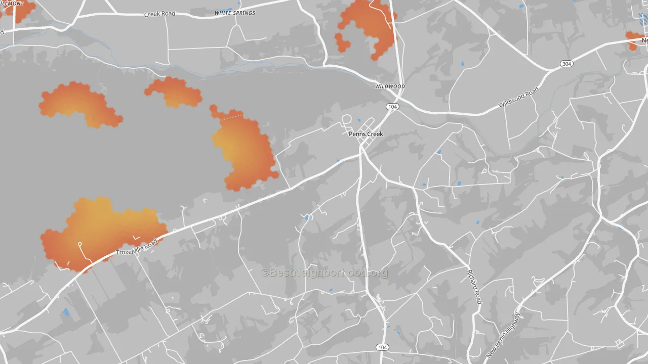 Bike Grade map of Penns Creek, PA