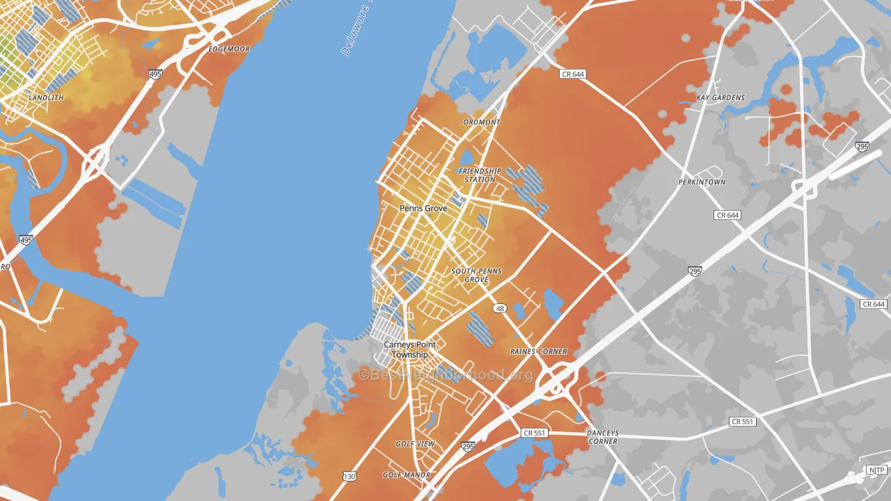 Bike Grade map of Penns Grove, NJ