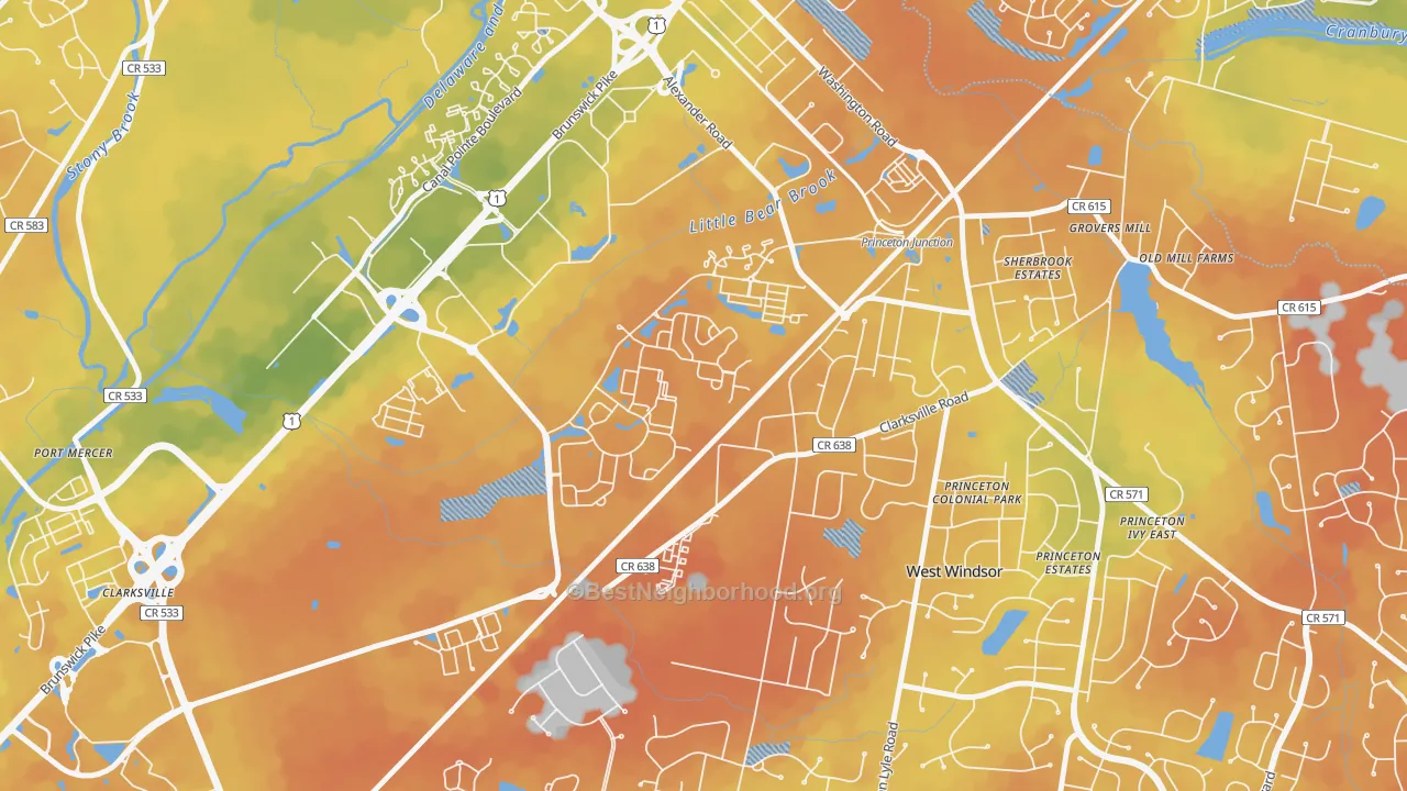 Bike Grade map of Penns Neck, NJ