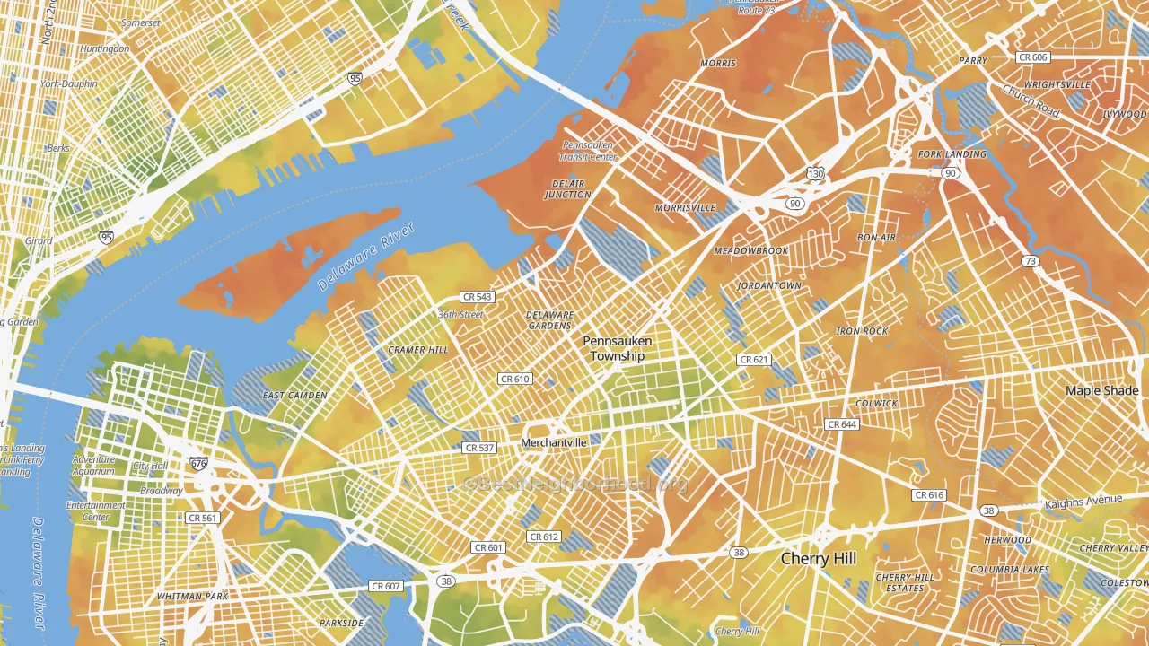 Bike Grade map of Pennsauken, NJ