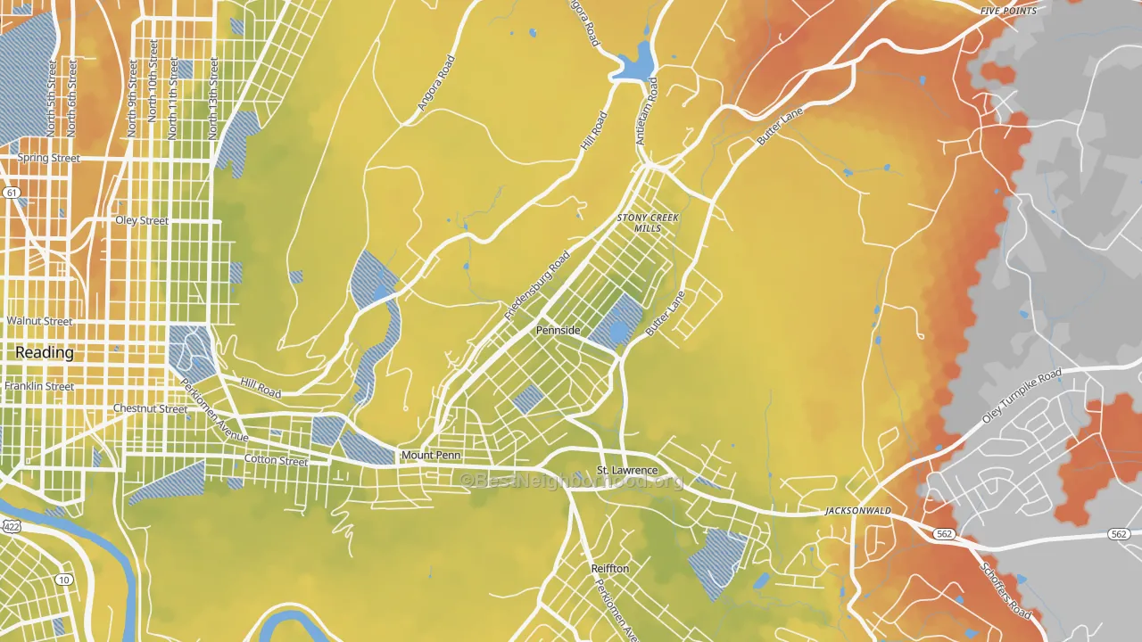 Bike Grade map of Pennside, PA