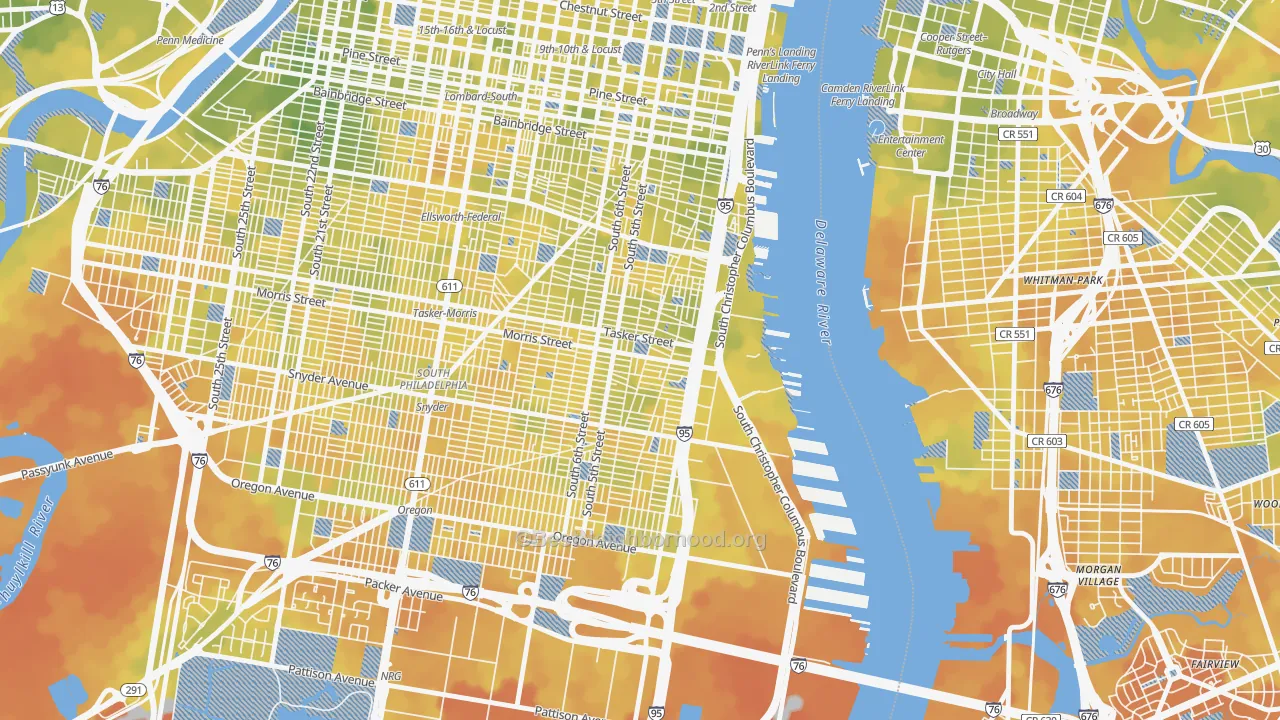 Bike Grade map of Pennsport-Whitman-Queen, Philadelphia, PA
