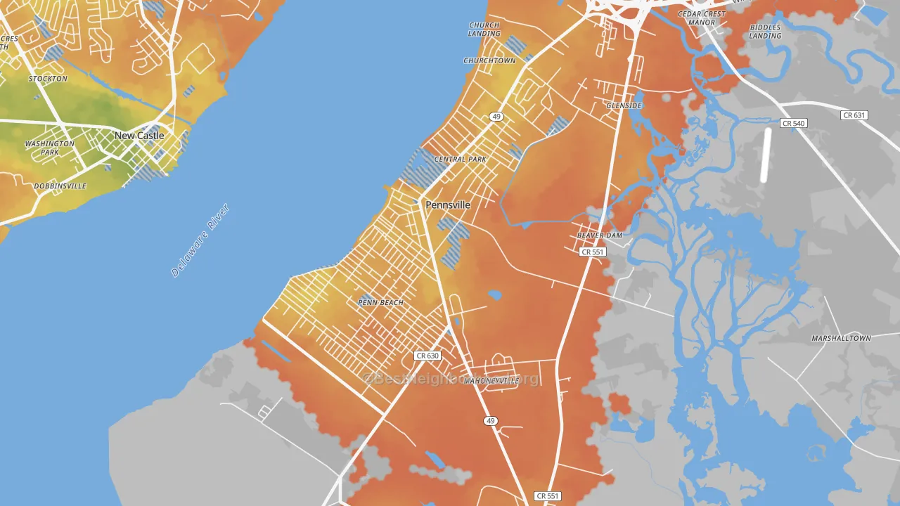 Bike Grade map of Pennsville, NJ