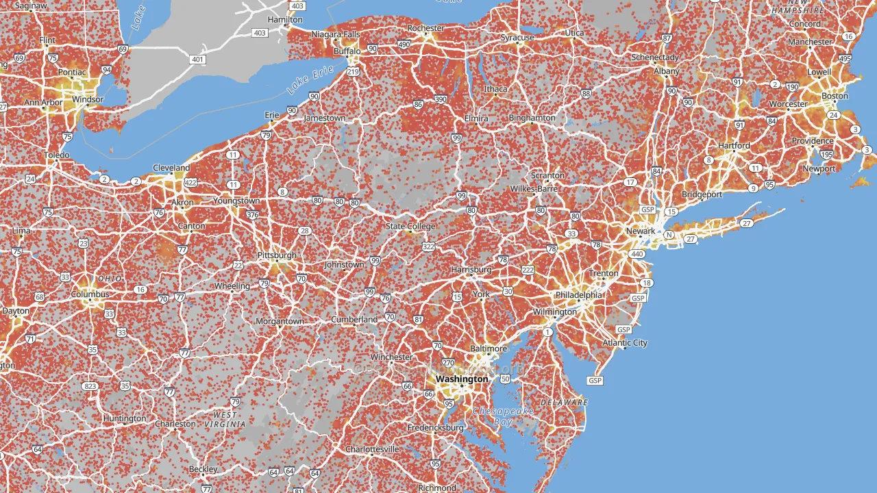 Bike Grade map of Pennsylvania